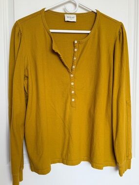 Wrap London Women's Long-Sleeve Henley Top in Mustard EC